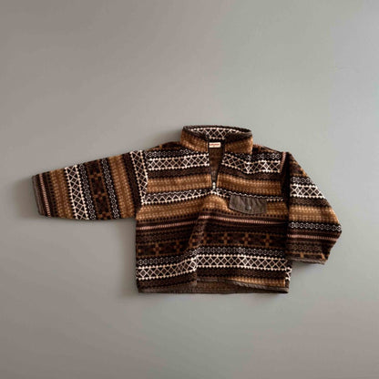 Toddler W25 Fair Isle Fleece Half Zip Mock Neck Top (3 - 10y) - 2 Colors kids outfit