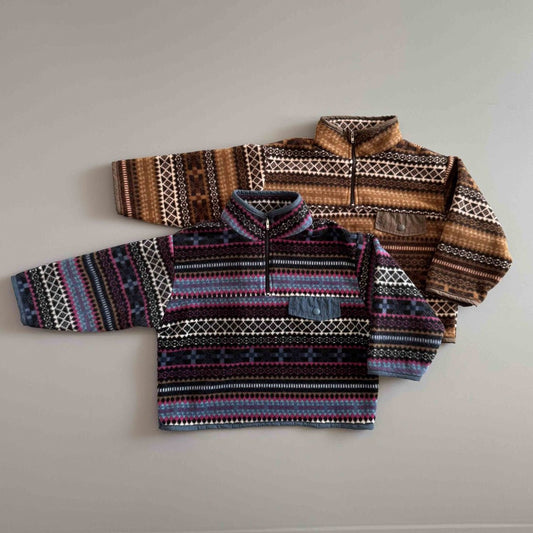 Toddler W25 Fair Isle Fleece Half Zip Mock Neck Top (3 - 10y) - 2 Colors kids outfit