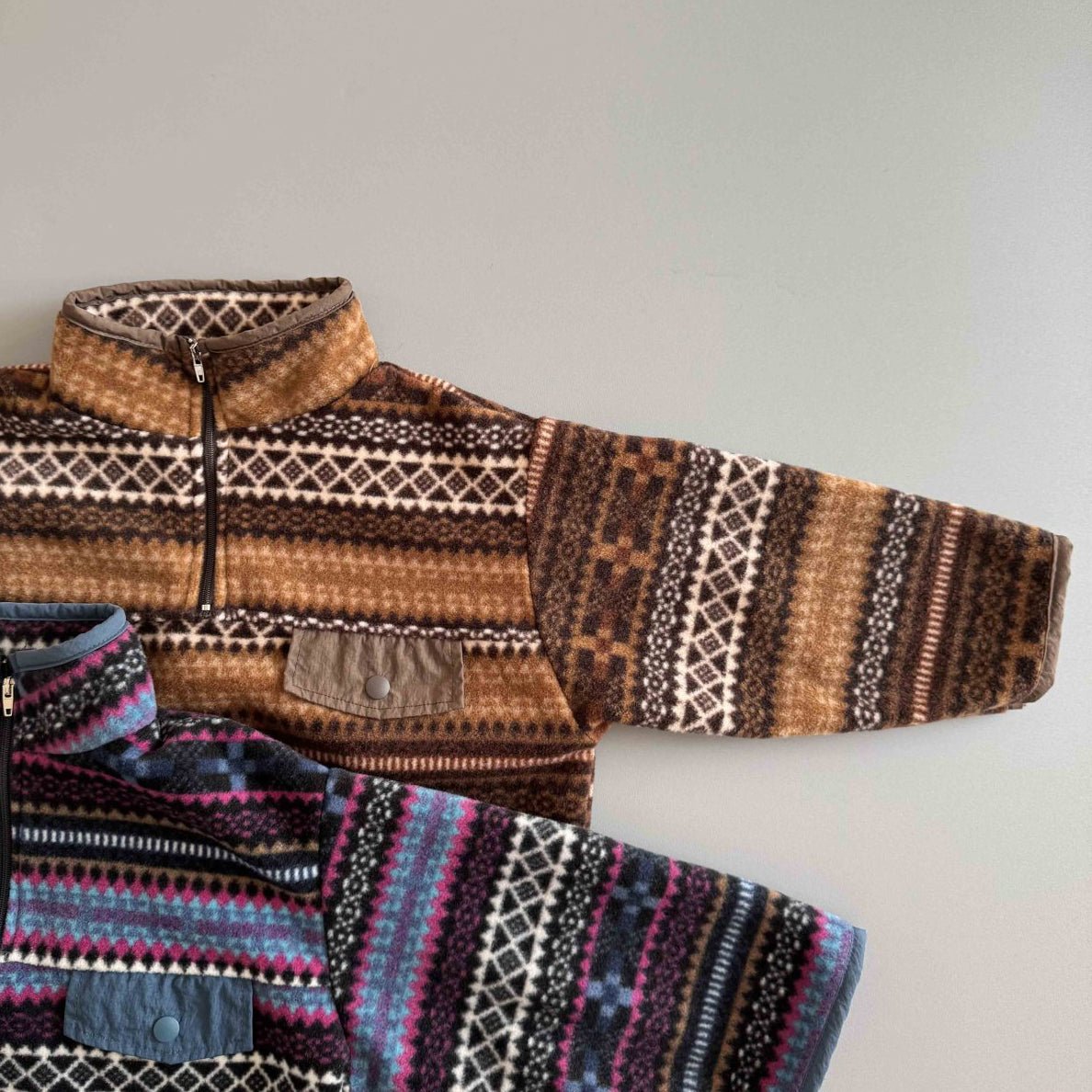 Toddler W25 Fair Isle Fleece Half Zip Mock Neck Top (3 - 10y) - 2 Colors kids outfit