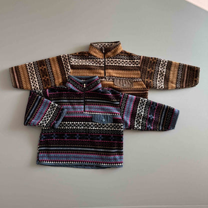 Toddler W25 Fair Isle Fleece Half Zip Mock Neck Top (3 - 10y) - 2 Colors kids outfit