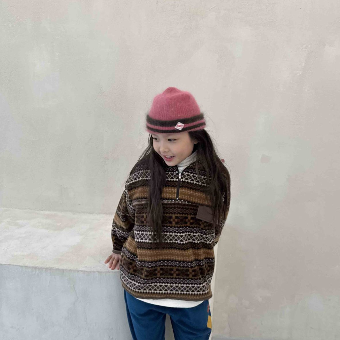 Toddler W25 Fair Isle Fleece Half Zip Mock Neck Top (3 - 10y) - 2 Colors kids outfit