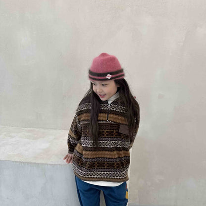 Toddler W25 Fair Isle Fleece Half Zip Mock Neck Top (3 - 10y) - 2 Colors kids outfit