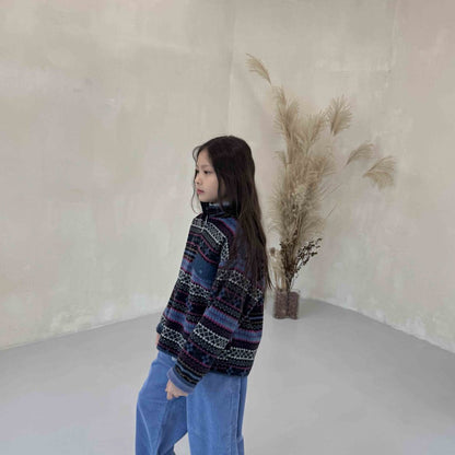 Toddler W25 Fair Isle Fleece Half Zip Mock Neck Top (3 - 10y) - 2 Colors kids outfit