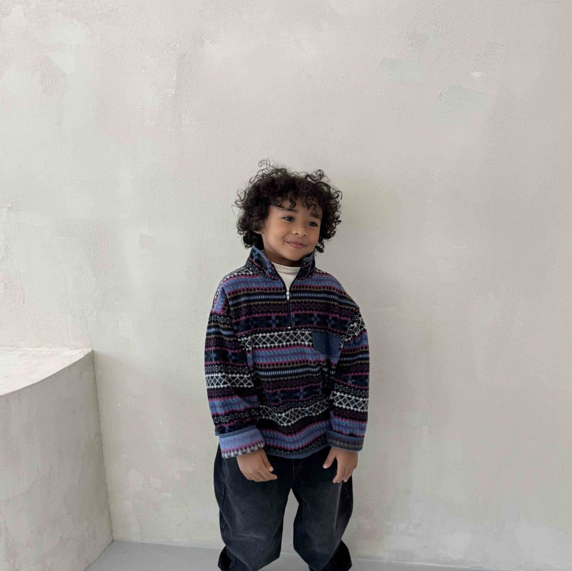 Toddler W25 Fair Isle Fleece Half Zip Mock Neck Top (3 - 10y) - 2 Colors kids outfit
