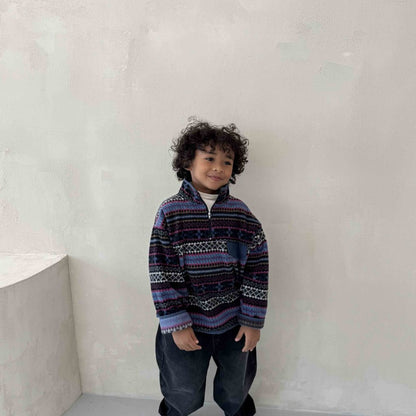 Toddler W25 Fair Isle Fleece Half Zip Mock Neck Top (3 - 10y) - 2 Colors kids outfit