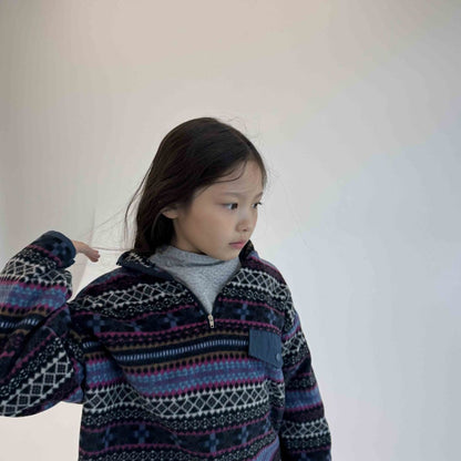Toddler W25 Fair Isle Fleece Half Zip Mock Neck Top (3 - 10y) - 2 Colors kids outfit