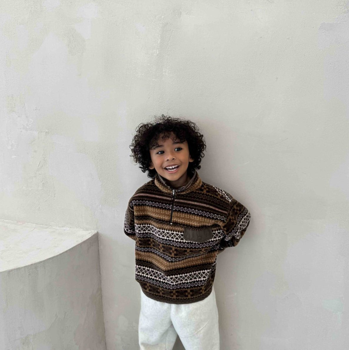 Toddler W25 Fair Isle Fleece Half Zip Mock Neck Top (3 - 10y) - 2 Colors kids outfit