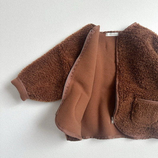 Toddler W25 Fleece Lined Sherpa Zip Up Jacket (10m - 4y) - Brown kids outfit