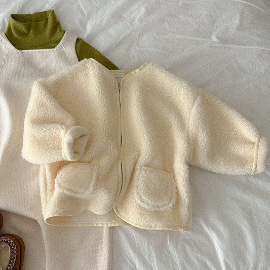Toddler W25 Fleece Lined Sherpa Zip Up Jacket (10m - 4y) - Ivory kids outfit