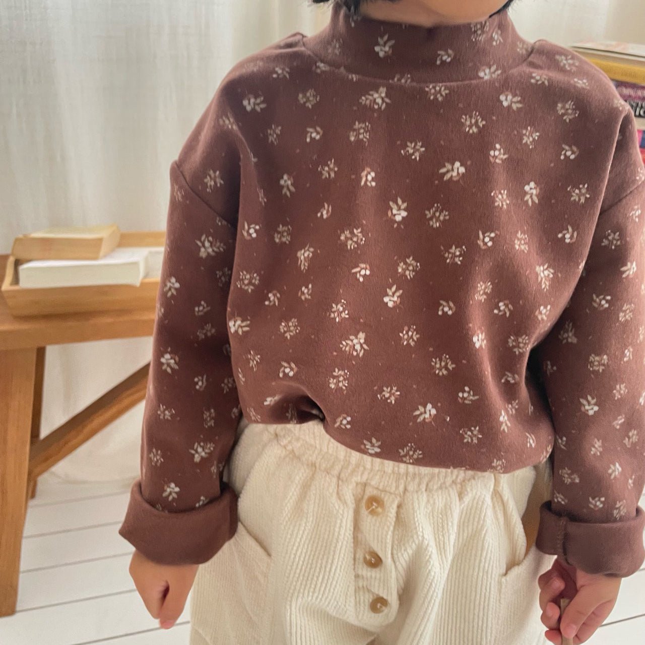 Toddler W25 Floral Mock Neck Long Sleeve Top (1 - 7y) - 2 Colors kids outfit