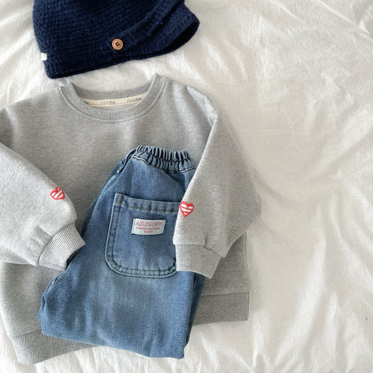 Toddler W25 Heart Embroidery Long Sleeve Sweatshirt (10m - 4y) - 3 Colors kids outfit