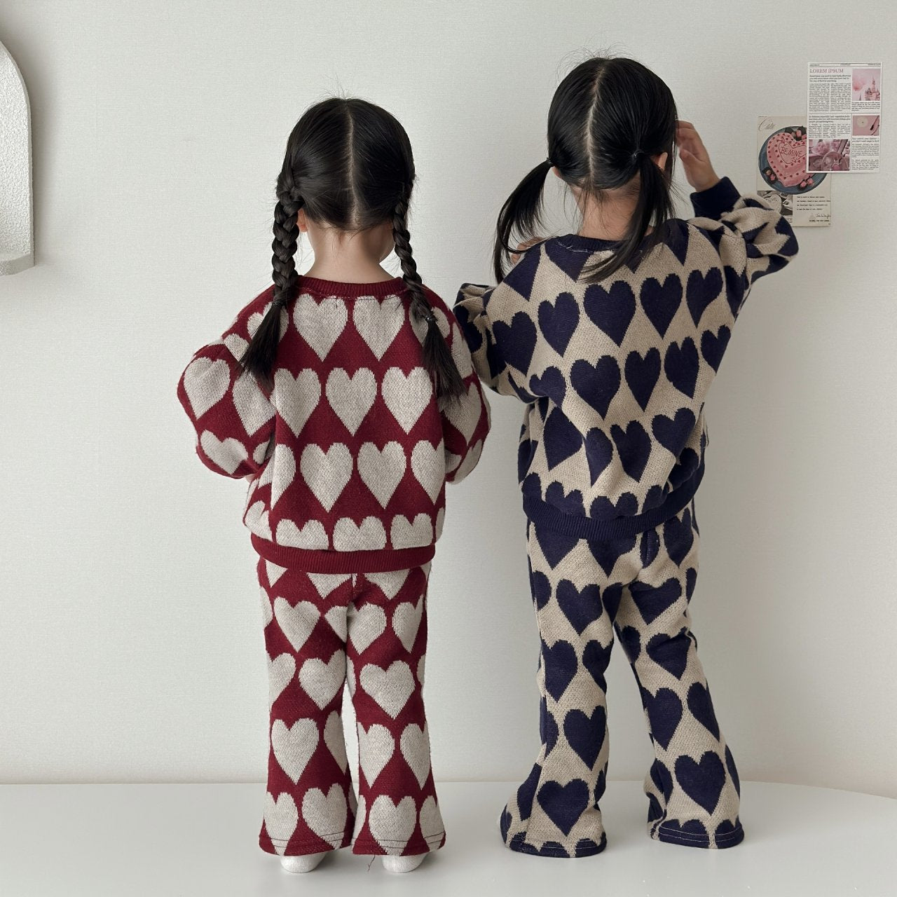 Toddler W25 Heart Jacquard Puff Sleeve Sweater & Flare Pants Set (15m - 7y) - 2 Colors kids outfit