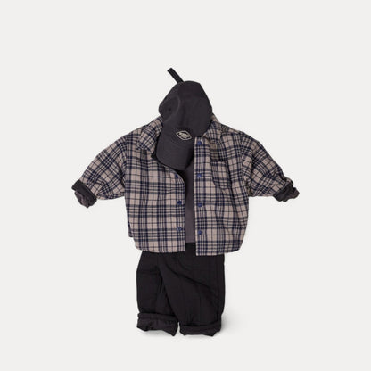 Toddler W25 Plaid Reversible Padded Shirt Jacket (2 - 8y) - Navy kids outfit