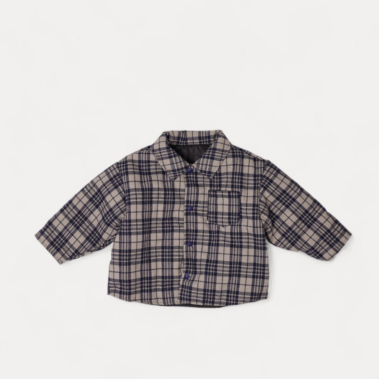 Toddler W25 Plaid Reversible Padded Shirt Jacket (2 - 8y) - Navy kids outfit