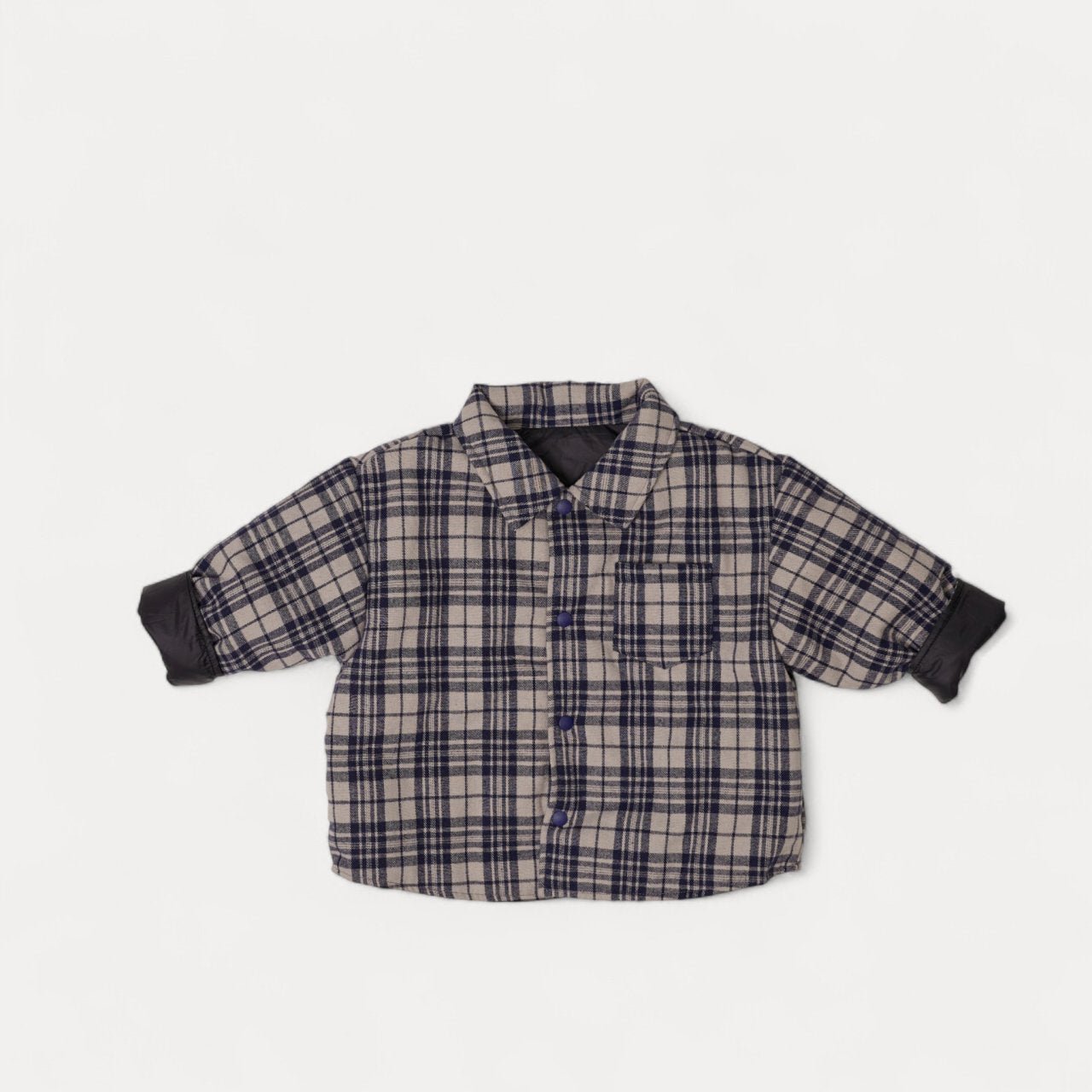 Toddler W25 Plaid Reversible Padded Shirt Jacket (2 - 8y) - Navy kids outfit