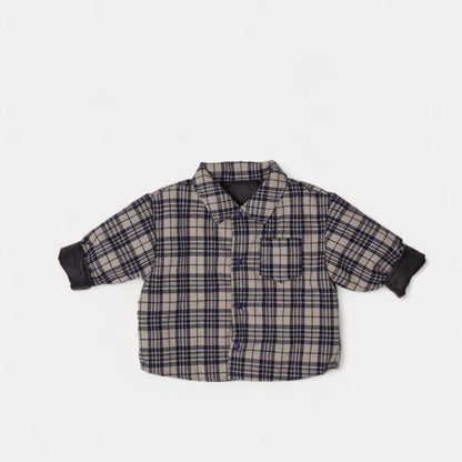 Toddler W25 Plaid Reversible Padded Shirt Jacket (2 - 8y) - Navy kids outfit