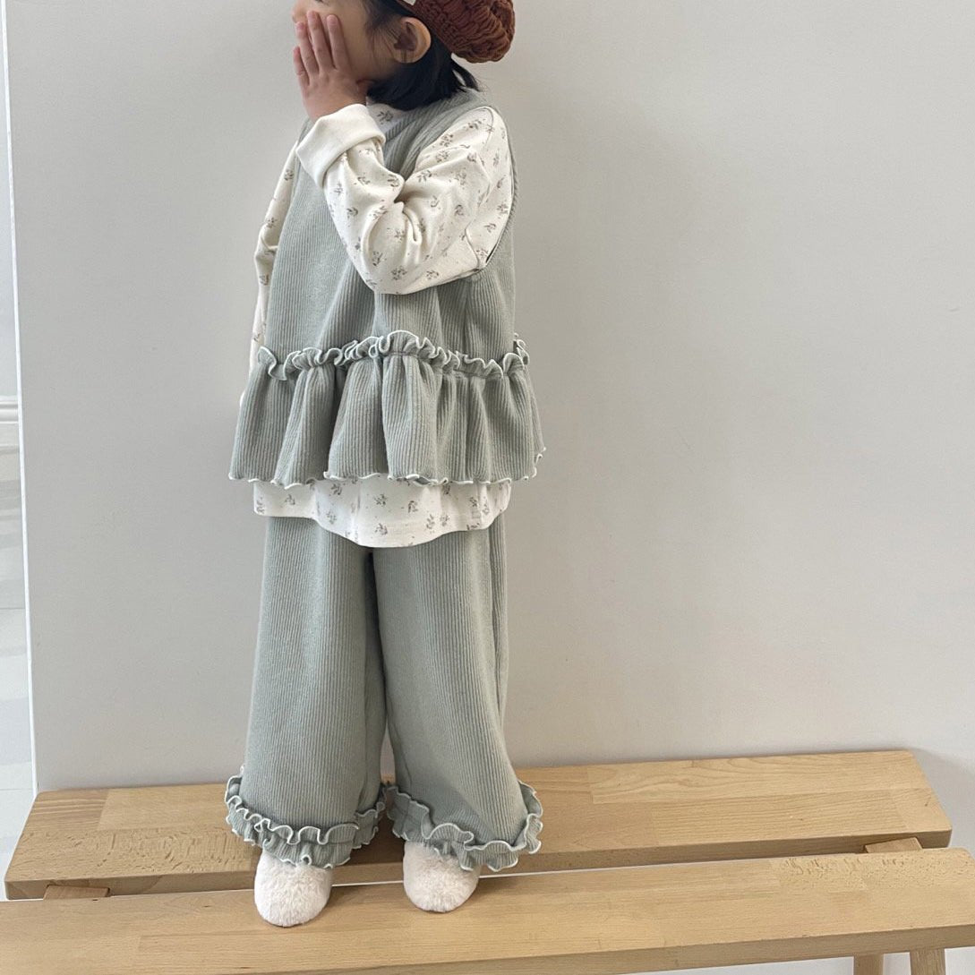 Toddler W25 Ruffle Sleeveless Peplum Top and Wide Pants Set (1 - 7y) - 2 Colors kids outfit