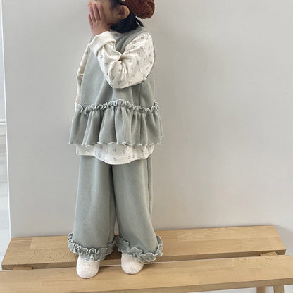 Toddler W25 Ruffle Sleeveless Peplum Top and Wide Pants Set (1 - 7y) - 2 Colors kids outfit