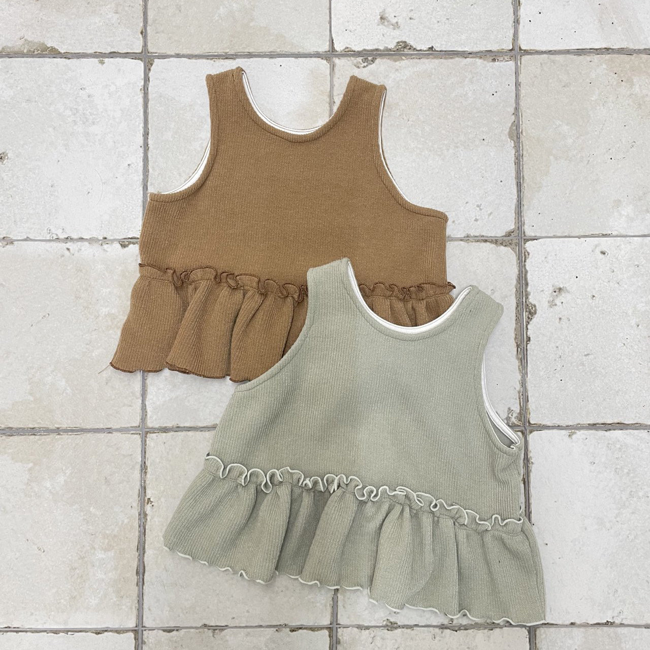 Toddler W25 Ruffle Sleeveless Peplum Top and Wide Pants Set (1 - 7y) - 2 Colors kids outfit
