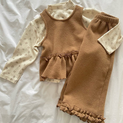 Toddler W25 Ruffle Sleeveless Peplum Top and Wide Pants Set (1 - 7y) - 2 Colors kids outfit