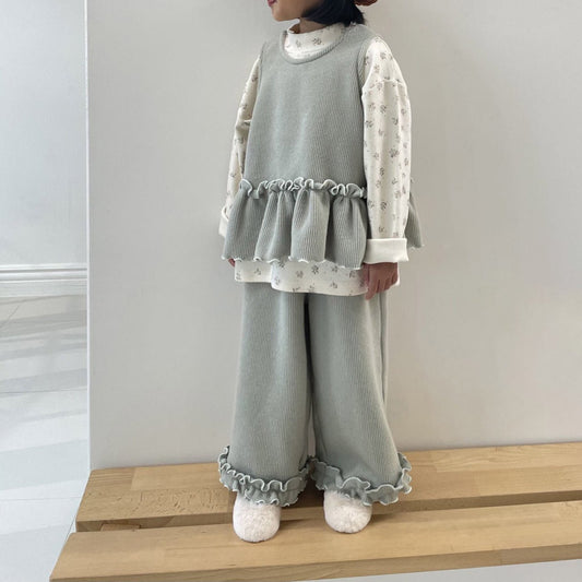 Toddler W25 Ruffle Sleeveless Peplum Top and Wide Pants Set (1 - 7y) - 2 Colors kids outfit