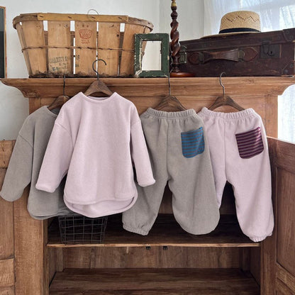 Toddler W25 Terry Cloth Curved Hem Long Sleeve Top and Jogger Pants (2 - 7y) - 2 Colors kids outfit