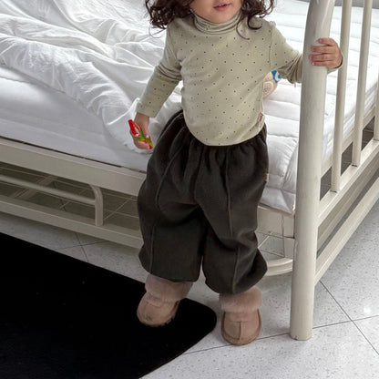 Toddler W25 Warm Fleece Polka Dot Mock Neck Long Sleeve Top (1 - 7y) - 2 Colors kids outfit