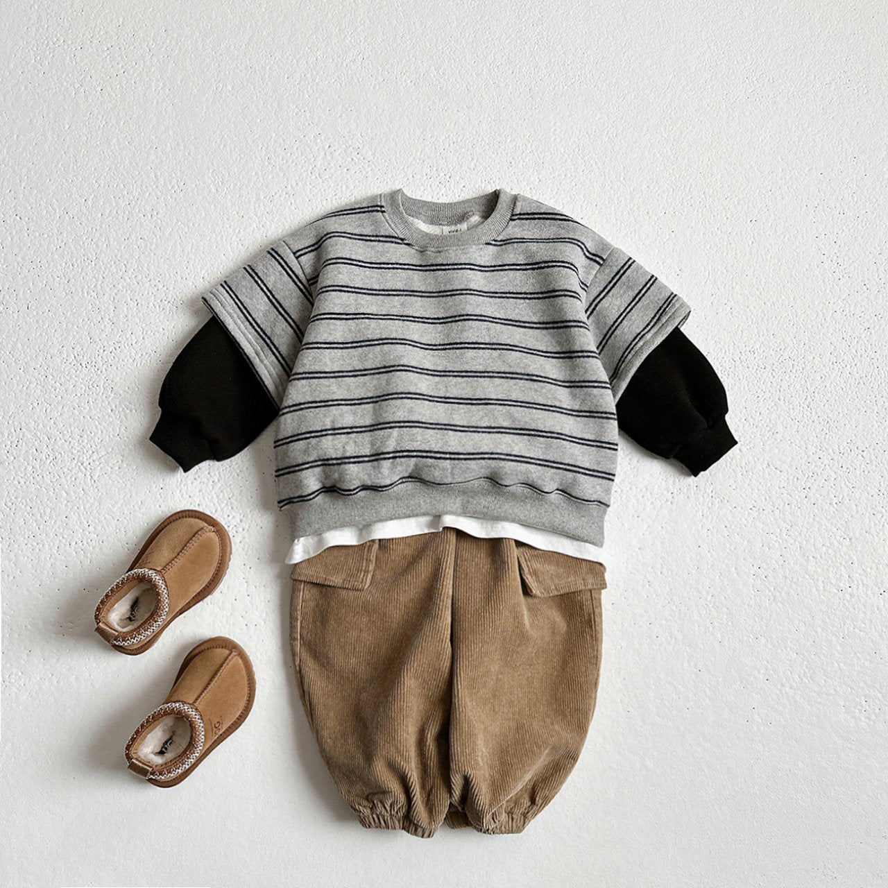 Toddler W25 Warm Stripe Layered Long Sleeve Sweatshirt (1 - 10y) - 2 Colors kids outfit