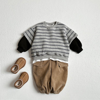 Toddler W25 Warm Stripe Layered Long Sleeve Sweatshirt (1 - 10y) - 2 Colors kids outfit