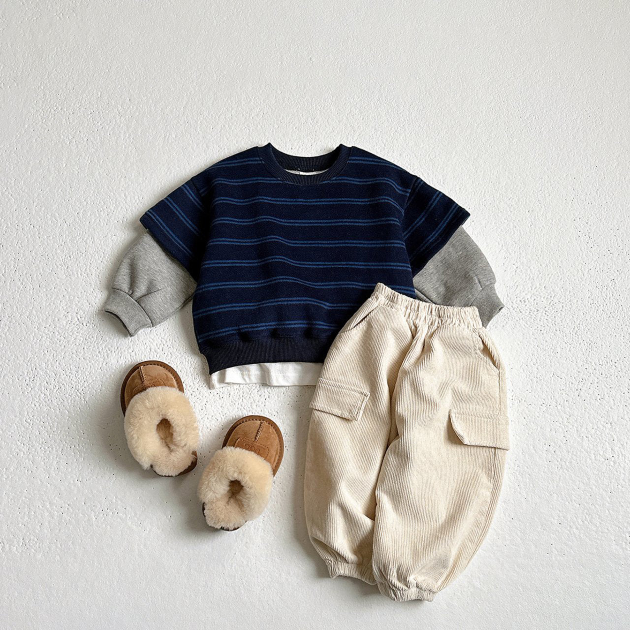 Toddler W25 Warm Stripe Layered Long Sleeve Sweatshirt (1 - 10y) - 2 Colors kids outfit