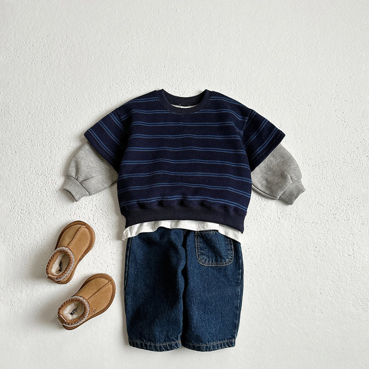 Toddler W25 Warm Stripe Layered Long Sleeve Sweatshirt (1 - 10y) - 2 Colors kids outfit