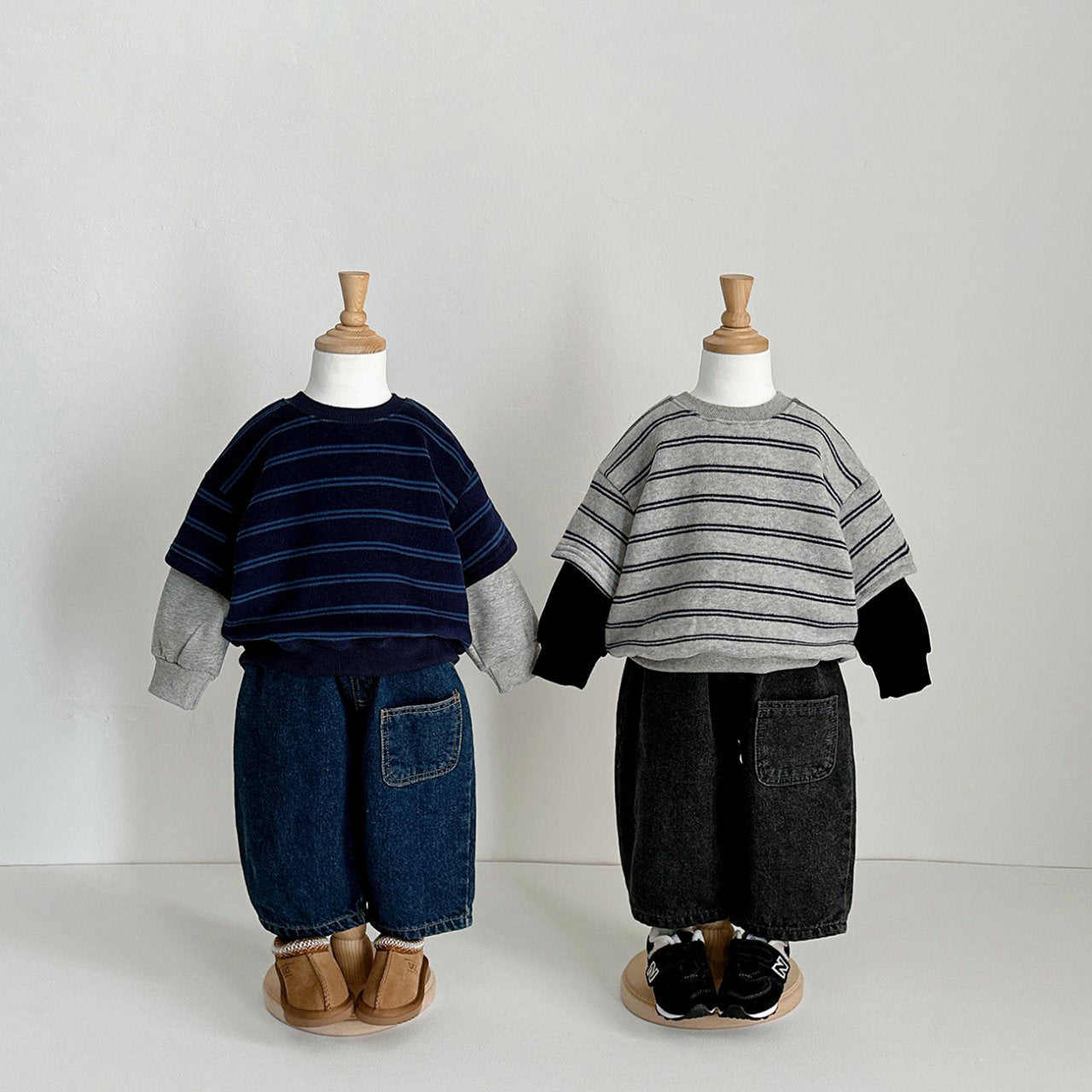 Toddler W25 Warm Stripe Layered Long Sleeve Sweatshirt (1 - 10y) - 2 Colors kids outfit