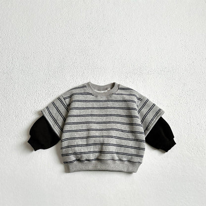 Toddler W25 Warm Stripe Layered Long Sleeve Sweatshirt (1 - 10y) - 2 Colors kids outfit