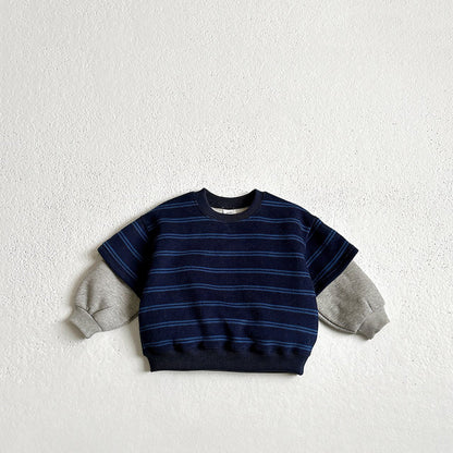 Toddler W25 Warm Stripe Layered Long Sleeve Sweatshirt (1 - 10y) - 2 Colors kids outfit