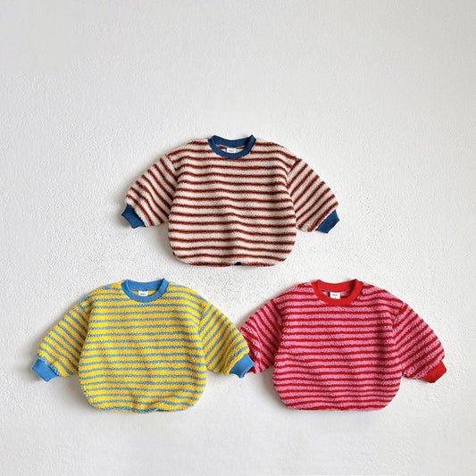 Toddler W25 Warm Stripe Sherpa Long Sleeve Sweaetshirt (1 - 6y) - 3 Colors kids outfit