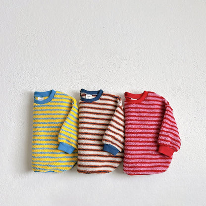 Toddler W25 Warm Stripe Sherpa Long Sleeve Sweaetshirt (1 - 6y) - 3 Colors kids outfit