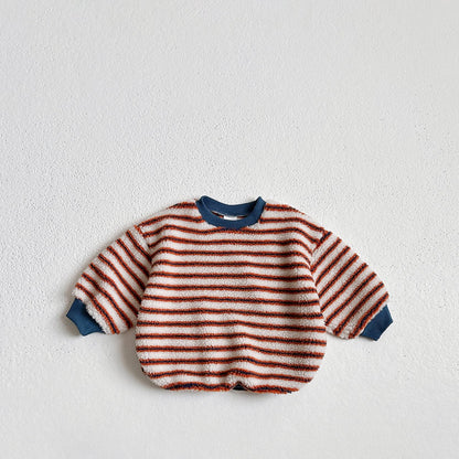 Toddler W25 Warm Stripe Sherpa Long Sleeve Sweaetshirt (1 - 6y) - 3 Colors kids outfit