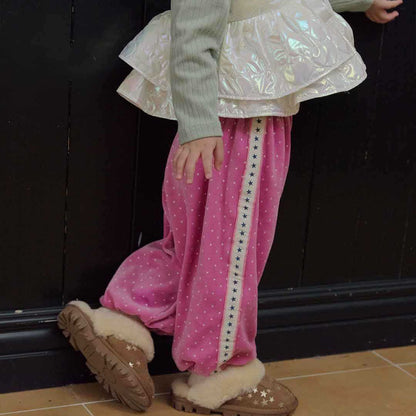 Toddler W26 Side Tape Polka Dot Velour Jogger Pants (2-6y) - 3 Colors kids outfit