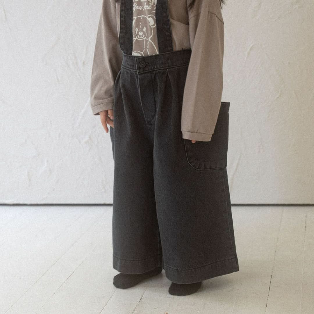 Toddler Wide Leg Denim Pants With Detachable Suspender (1 - 6y) - 2 Colors kids outfit