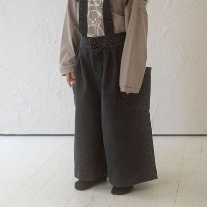 Toddler Wide Leg Denim Pants With Detachable Suspender (1 - 6y) - 2 Colors kids outfit