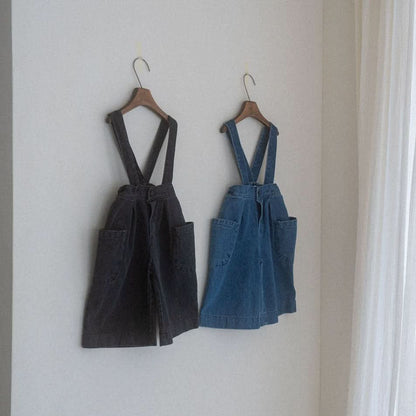 Toddler Wide Leg Denim Pants With Detachable Suspender (1 - 6y) - 2 Colors kids outfit