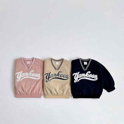 Toddler/Junior Embroidery Long Sleeve V-neck Pullover (1-10y) - 3 Colors kids outfit