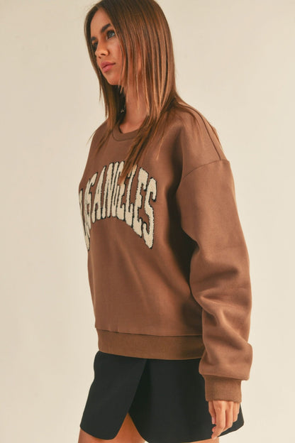 Women Chenille Embroidered Letter Patch Sweater - Los Angeles kids outfit