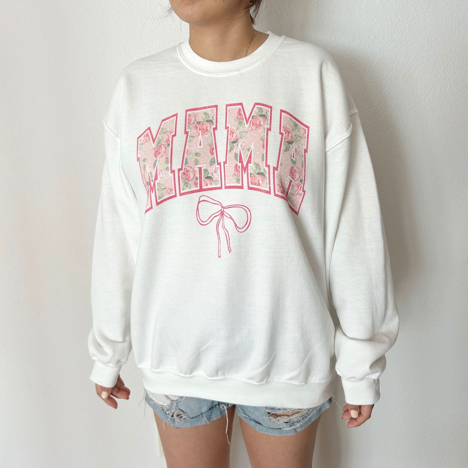 Women's Rose MAMA Bow Graphic Sweatshirt - 3 Colors kids outfit