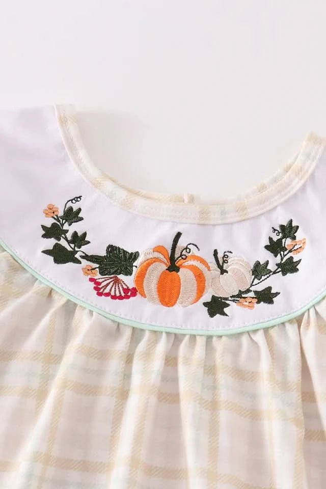 Yellow Pumpkin Yoke Embroidery Dress (6m - 5y) - Yellow kids outfit