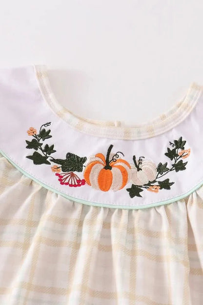 Yellow Pumpkin Yoke Embroidery Dress (6m - 5y) - Yellow kids outfit