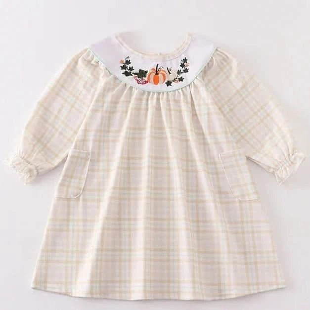 Yellow Pumpkin Yoke Embroidery Dress (6m - 5y) - Yellow kids outfit