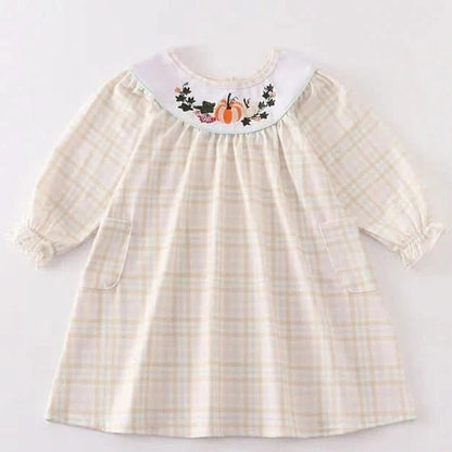 Yellow Pumpkin Yoke Embroidery Dress (6m - 5y) - Yellow kids outfit