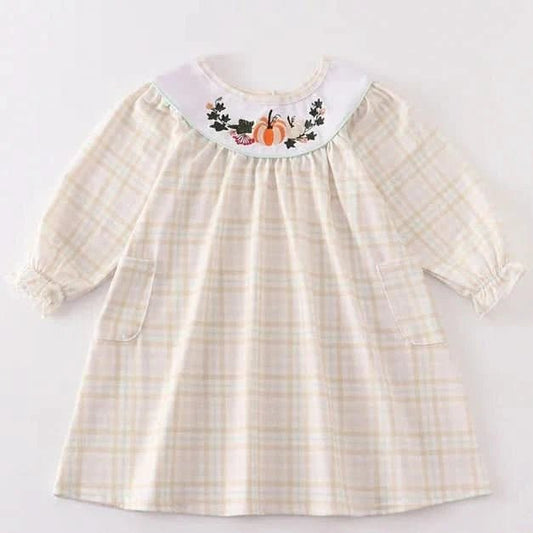 Yellow Pumpkin Yoke Embroidery Dress (6m - 5y) - Yellow kids outfit