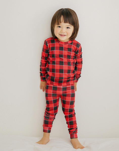 Toddler Kids Plaid 2 Piece Pajama Set (1-5y) - Red - AT NOON STORE